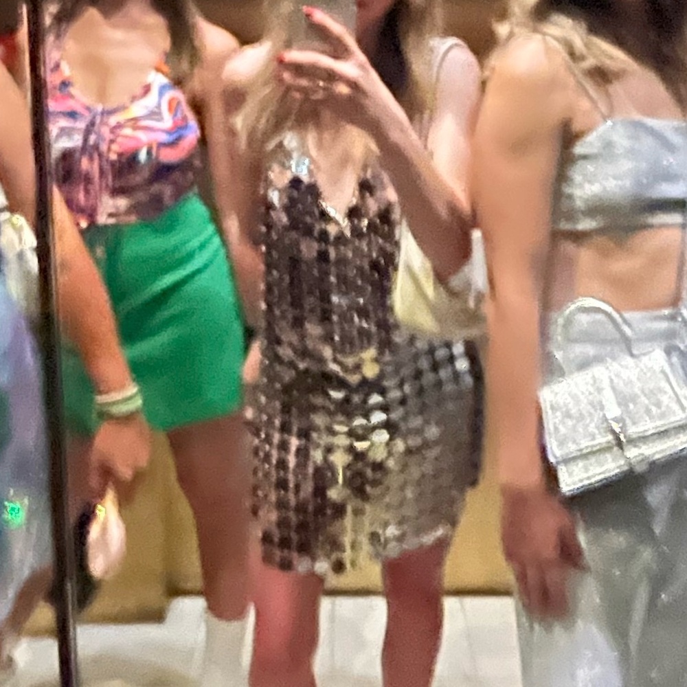 12th Tribe Silver Chainmail Disc Mini Dress XS Festival Mirror Dress - Picture 4 of 4